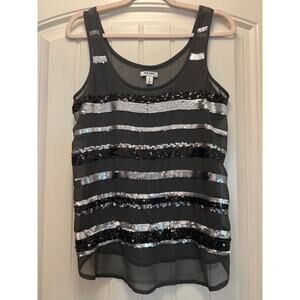 Old Navy Women’s Scoop Neck Sheer Overlay‎ Sequin Tank Top Size M Gray Silver